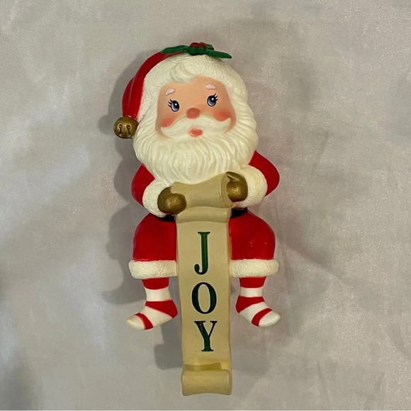 Vintage Russ Christmas Stocking Hanger Santa Claus with Striped Socks Joy - Picture 4 of 15